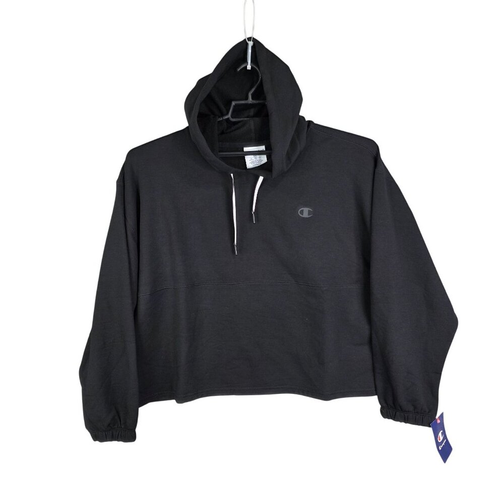 Womens Champion Black Pullover Hoodie Sweatshirt Polyester Blend Drawstring 2XL